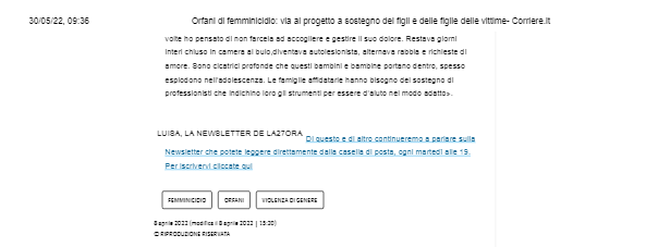 Orfani di femminicidio via al progetto a sostegno dei figli e delle figlie delle vittime Corriere.it 8 aprile3