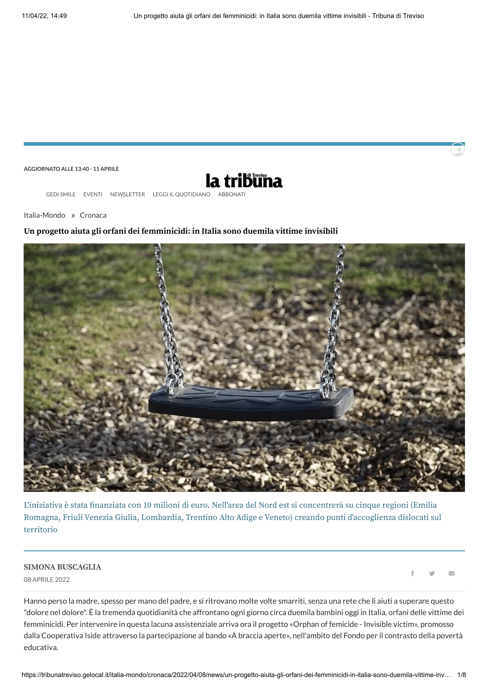 Un progetto aiuta gli orfani dei femminicidi in Italia sono duemila vittime invisibili Tribuna di Treviso 8 aprile 1