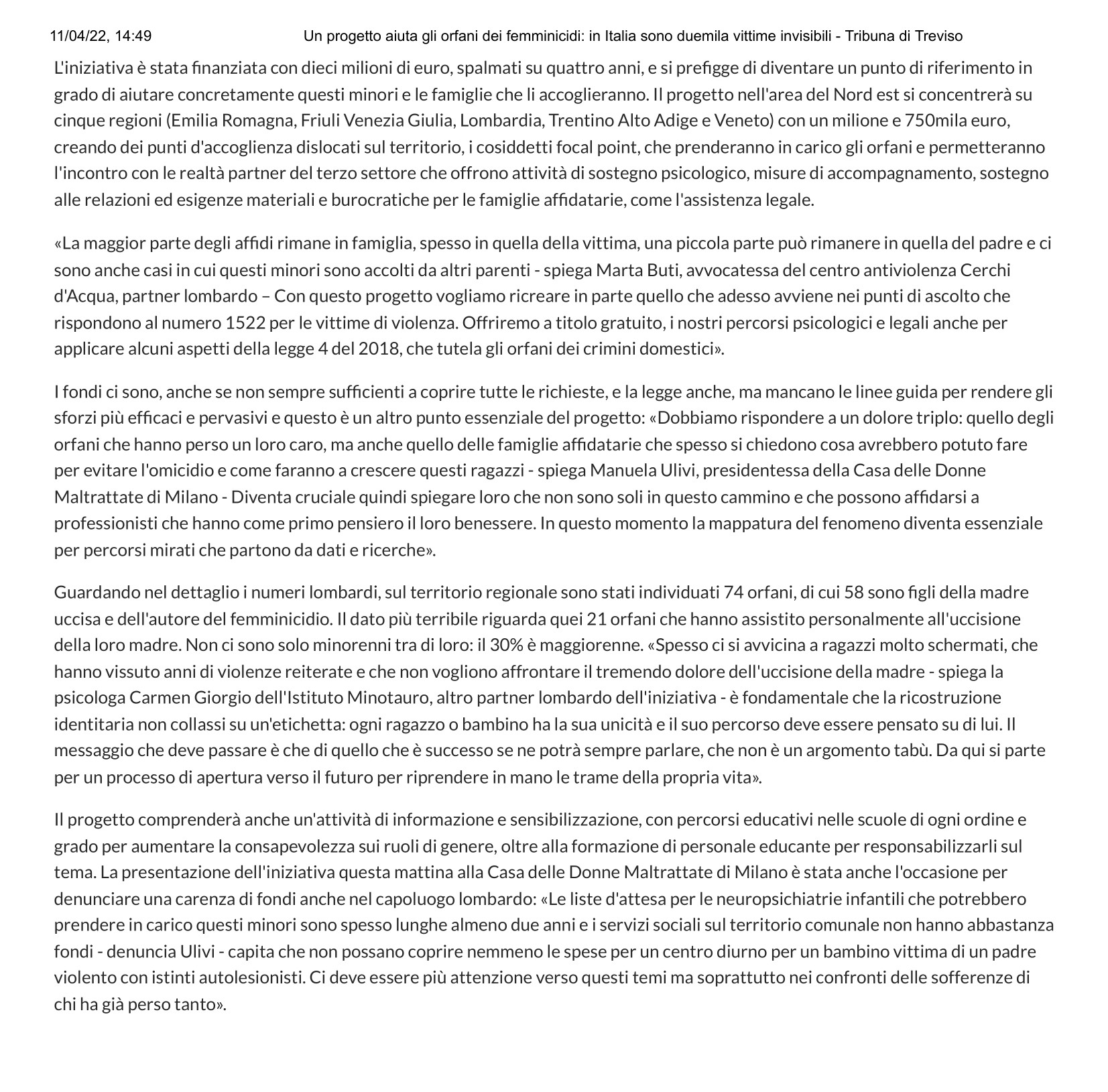 Un progetto aiuta gli orfani dei femminicidi in Italia sono duemila vittime invisibili Tribuna di Treviso 8 aprile 2