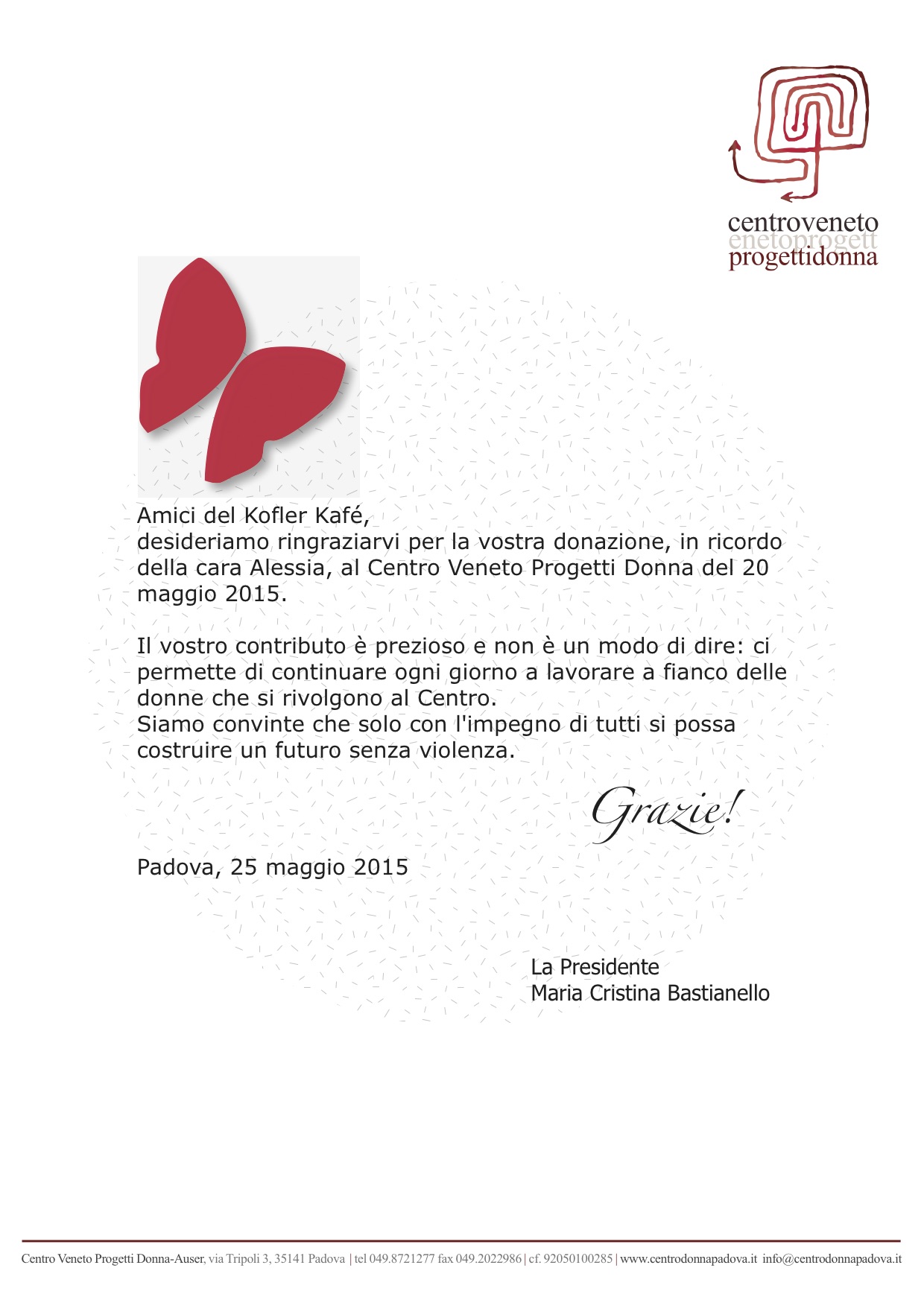 Copia di lettera ringraziamento kofler
